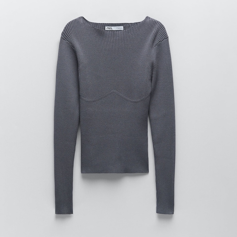 Zara Gray Ribbed Sweater - Picture 2 of 8